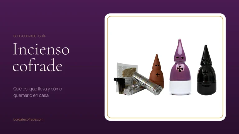 Kit de incensario nazareno con incienso en grano, carbón y soplete junto a incensarios de cerámica morado y negro