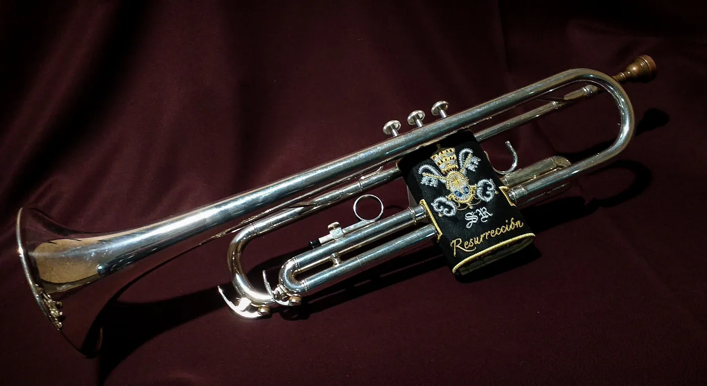 Trompeta con manopla bordada de banda